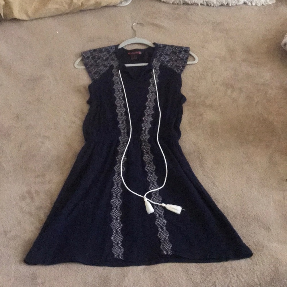 Navy Blue & White Dress w/ Cinched Waist